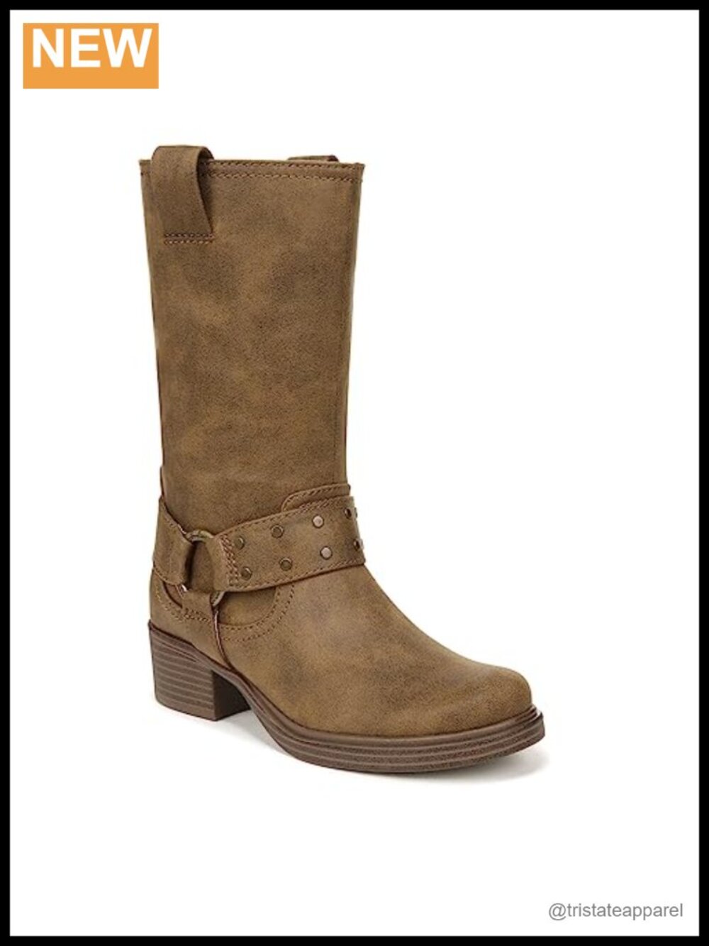 Women's Faux Leather Mid-Calf Zip Boots Block Heel Moto Style Tall Boot